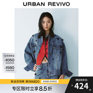 UR2025秋季新款女裝時(shí)髦立體花朵釘珠裝飾牛仔外套UYU850018 藍(lán)色 (偏寬松) XS