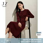 玖姿·安娜蔻簡約高級感安可拉紅假兩件羊毛連衣裙女2025春季新款 酒紅 XL