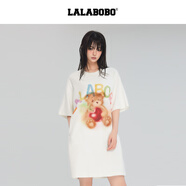 拉拉波波（LALABOBO）25年T恤連衣裙夏女原創(chuàng  )潮短袖印花上衣 黑色 M