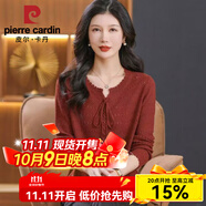 皮爾卡丹（pierre cardin）新款圓領(lǐng)天絲棉寬松針織衫女2025春秋鏤空毛衣罩衫短款上衣 2024紅色2025 L 體重100-110斤
