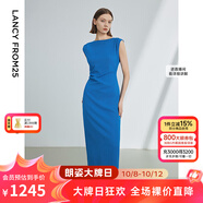 朗姿法式一字肩收腰抽褶設計感氣質(zhì)長(cháng)裙夏裝新款女禮服連衣裙 艦隊藍色 2XL