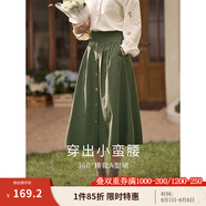 茵曼（INMAN）半身裙女士2025年春季女裝新款復(fù)古顯瘦通勤中長款純棉長裙子 茶綠色 -18518192 XL