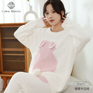 棉十三半邊絨睡衣冬季女款可愛(ài)加厚月子加絨保暖可外穿家居服套裝