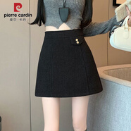 皮爾卡丹（pierre cardin）灰色毛呢半身裙秋冬季2025新款高腰a字裙氣質(zhì)包臀裙加厚顯瘦短裙 黑色 【自帶安全褲】 S 建議80-95斤
