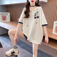 MUJI COM無(wú)印良品同款同款超大碼女裝胖妹妹夏裝連帽短袖衛衣女士t恤女2025年新款 白色 M _80-115斤