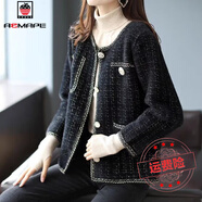 AEMAPE氣質(zhì)小香風(fēng)仿貂絨短外套女2025年春秋冬裝新款韓版毛絨針織 黑色小香風(fēng) XL 115-130