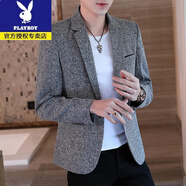 花花公子（PLAYBOY）休閑西服外套男裝春秋季新款韓版潮流修身單層格子西裝外套上衣服 613灰色常規(guī)款收藏加購(gòu)優(yōu)先發(fā)貨 M 85-105斤