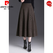 皮爾卡丹（pierre cardin）毛呢半身裙女秋冬長(cháng)裙子2025新中式高腰半裙顯瘦傘裙大擺a字裙 保暖摩卡棕 秋冬毛呢 M 90-100斤