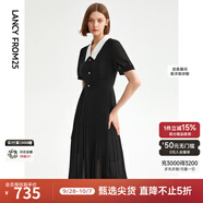 朗姿【尖貨補單】法式氣質(zhì)黑色襯衫裙泡泡袖百褶連衣裙女夏季新款長(cháng)裙 黑色2（珍珠扣飾） M 160/80A