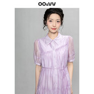 OO&VV天絲復古襯衫領(lǐng)蝴蝶結連衣裙女2025夏新款寬松顯瘦氣質(zhì)短裙 柔霧紫 S