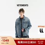 VETEMENTS復古做舊風(fēng) 秋冬款立體壓花LOGO高端休閑牛仔夾克潮流痞帥外套 牛仔藍 M