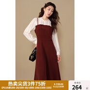 獨束大碼女裝優(yōu)雅撞色假兩件連衣裙2024冬季新款通勤優(yōu)雅氣質(zhì)長(cháng)裙 鐵銹紅 L (尺碼：2)