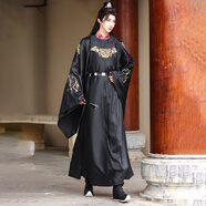 NAOISKEY?腦斯基傾依富貴兒明制繡花圓領(lǐng)袍春夏秋男女CP漢服日常演出婚服 黑色富貴兒套裝 上衣+褲子+袍子+ S