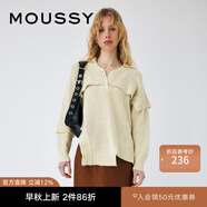 moussy 女裝新款不規(guī)則下擺開叉落肩毛衣針織衫010GS270-0330 150卡其色 均碼