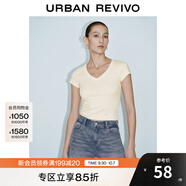 UR2025夏季新款女裝休閑簡約百搭V領修身短袖T恤UWM450062 米白 M