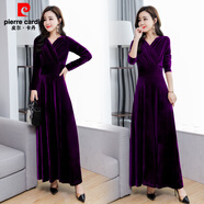 皮爾卡丹（pierre cardin）2025春秋冬新款金絲絨連衣裙女長(cháng)袖高端氣質(zhì)長(cháng)裙洋氣高貴絲絨裙 紫色 L (建議 110-120斤)