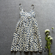 HUALIN FASHION小清新碎花吊帶裙森女系海邊度假連衣裙文藝沙灘打底裙 雛菊藏藍-28 均碼