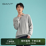 GANT【100%棉】/甘特百搭休閑經(jīng)典羅紋圓領(lǐng)寬松長袖針織衫男衛(wèi)衣 93-淺灰色 M