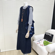 西嬋悅輕奢韓系復古女秋季新款學(xué)院風(fēng)上衣搭配裙 條紋上衣+牛仔背心裙 S ( 115斤內)