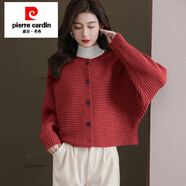 皮爾卡丹（pierre cardin）初春短款毛衣外套女小個(gè)子2025春秋新針織開(kāi)衫時(shí)尚披肩蝙蝠衫 黑色 L 109-119斤