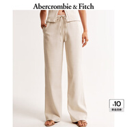 ABERCROMBIE & FITCH女裝24春秋款辣妹氣質(zhì)通勤百搭松緊腰闊腿西裝褲KI156-4387 淺燕麥色 XXS 150/60A 短版