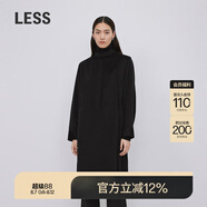 LESS春絲羊毛薄呢風(fēng)衣式正肩小立領(lǐng)通勤收腰長(zhǎng)款連衣裙2O1G14040 001/本黑 M
