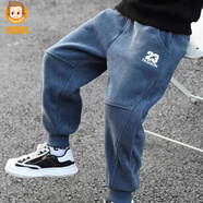 恒源祥男童加絨褲子中大童春秋長(cháng)褲休閑運動(dòng)褲兒童秋冬新款一體絨束腳褲 藍色23條絨褲【單褲】 150 適合身高1.4米