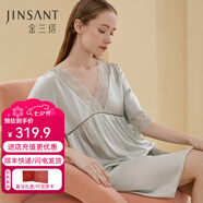 金三塔真絲睡衣女100%桑蠶絲優(yōu)雅蕾絲甜美浪漫減齡真絲睡裙情人節禮物 淺青瓷色3117 L