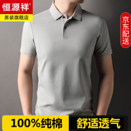 恒源祥100%純棉短袖T恤男士夏季翻領休閑中年薄款polo衫半袖上衣服男裝 A9605淺灰 XL 175/52