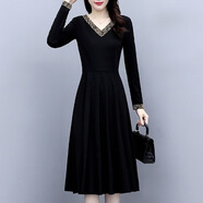 長袖連衣裙Madam Dress女士2025秋冬新款大碼加碼腰瘦腹覆蓋西式a 黑色 L 【105-115斤】