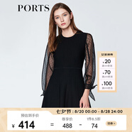 PORTS寶姿商場(chǎng)同款春夏新品女裝歐根紗拼接袖連衣裙 黑色 S
