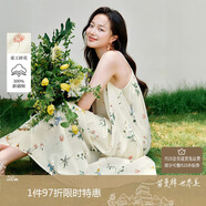 茵曼（INMAN）100棉清新碎花吊帶連衣裙夏季女裝寬松中長裙 杏色-吊帶連衣裙 L