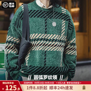 馬登工裝 美式復(fù)古雪尼爾圣誕毛衣男秋季撞色加厚保暖打底套頭針織衫 綠間條 寬松偏大 XL