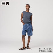 優(yōu)衣庫女裝牛仔風(fēng)百慕大式短褲/水洗產(chǎn)品中褲476946 65 寶藍色 28 /160/70A