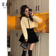 蒙森圖小個(gè)子冬季小香風(fēng)裙子套裝采購(gòu)產(chǎn)品富家媳婦，高端風(fēng)格毛線衫，女 裙子+毛衣兩件套裝 S