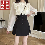 JEZE大碼收腰西服開叉a字短褲裙女2025春秋款超高腰修身設(shè)計感半身裙 黑色【z】 S 【建議80-95斤】
