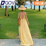 DGOV三亞旅行穿搭衣服吊帶露背連衣裙夏顯瘦仙女裙拍照海邊度假沙灘裙 黃色 S