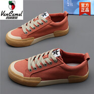 西域駱駝（VANCAMEL）男鞋2025年透氣帆布鞋男春季低幫系帶休閑鞋板鞋男士軟底布鞋 磚紅 25115M款 38