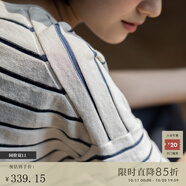 旅途原品 漢麻長(zhǎng)款t恤女條紋原創(chuàng)設(shè)計(jì)女裝圓領(lǐng)短袖藍(lán)白紋秋季寬松開(kāi)叉本心 藍(lán)白條 XS -S