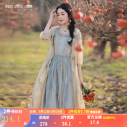 煙花燙小個(gè)子收腰無袖連衣裙女2025新款秋裝氣質(zhì)文藝a字裙子ZG 梅冰 藍(lán)黃條（僅售連衣裙，無外搭） M