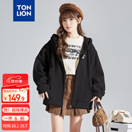 唐獅（TonLion）2025針織外套女休閑衛衣開(kāi)衫連帽上衣 無(wú)絨款黑色/一批 M