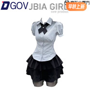 DGOV拼接蕾絲邊高腰黑色蓬蓬短裙子女春夏半身裙韓版泡泡袖襯衫兩件套 青灰襯衫+領(lǐng)結(jié)+黑蕾絲蓬蓬裙 三件套 S 推薦80-90斤