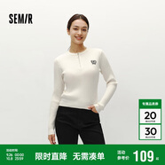 森馬（Semir）毛衣女冬季短款半開(kāi)襟刺繡修身套頭衫女生風(fēng)顯瘦上衣107724107001