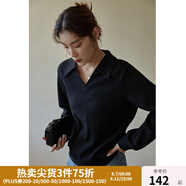 獨(dú)束大碼女裝改良式復(fù)古V領(lǐng)寬松衛(wèi)衣女秋冬新款胖mm顯瘦百搭上衣 活性黑(dy) M