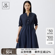 Marc O'Polo/MOP 2024夏季新款立領(lǐng)輕薄純棉短款收腰碎花顯瘦連衣裙女收腰 藏青色899 M /170