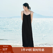 茵曼（INMAN）波西米亞吊帶油畫(huà)連衣裙女2025夏季新款度假裙子 黑色 L