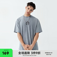 CHINISM  CH赤塵美式?jīng)龈兴俑啥绦鋞恤男士夏季潮流寬松休閑五分袖上衣 花灰色 （基礎(chǔ)款） S