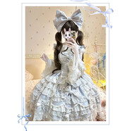 實體店現(xiàn)貨艾米莉lolita吊帶jsk連衣裙lolita花嫁重工小黃油原創(chuàng) 藍(lán)色Jsk+小蝴蝶結(jié) L