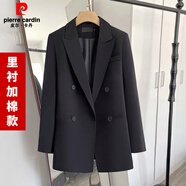 皮爾卡丹（pierre cardin）2025春秋加厚寬松中長(zhǎng)款小西裝外套女網(wǎng)紅百搭炸街新款西服 黑色(里襯加棉款) XS (88-95斤)