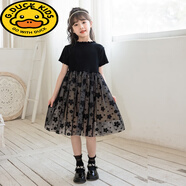 G.DUCKKIDS女童短袖連衣裙蓬蓬紗裙日韓大童公主裙洋氣2025夏裝新款兒童裙子 黑色 165 cm